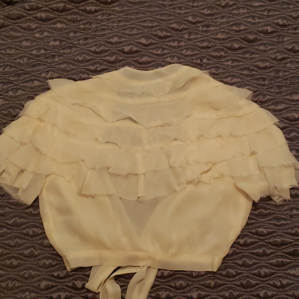REFORMATION RUFFLE TIE CROP BLOUSE - Picture 6 of 7